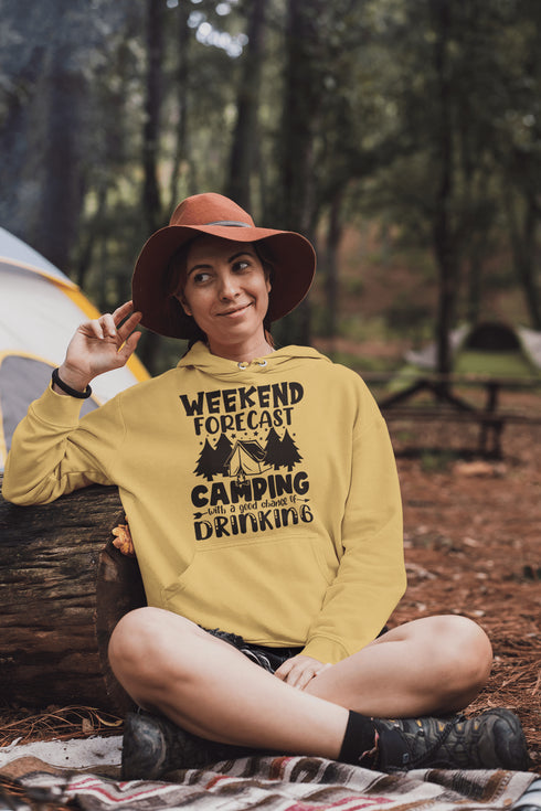 C & Win Sports Weekend Forecast: Camping-With A Good Chance Of Drinking Hoodie Gold / S - C & Win Sports